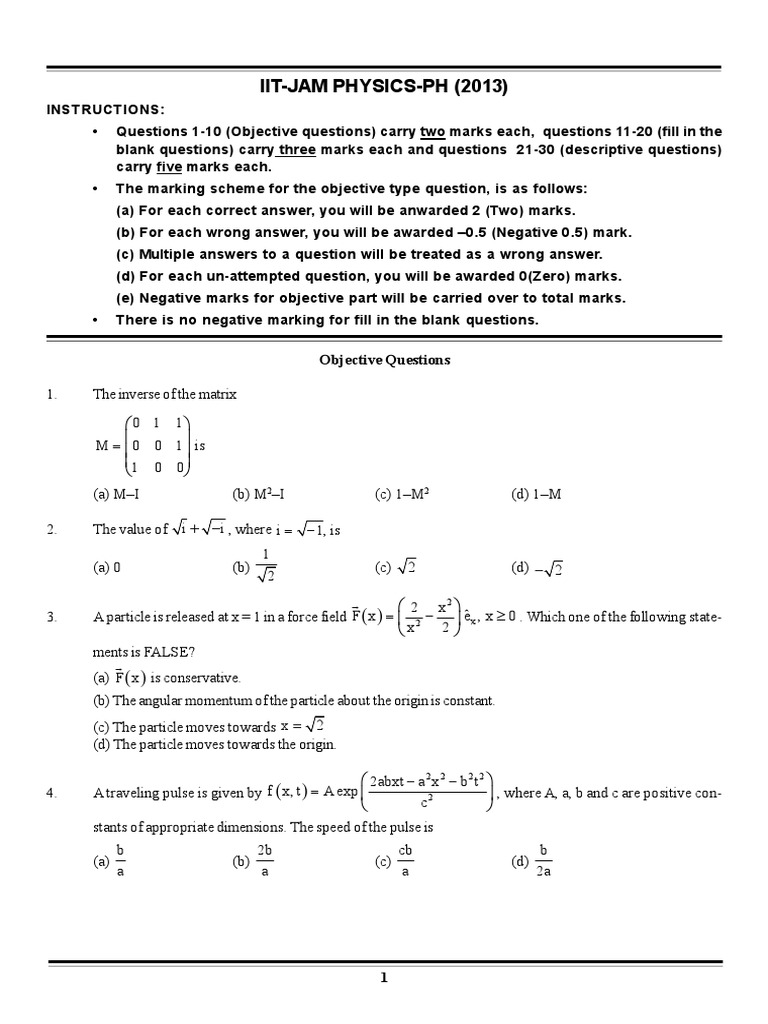 Iit Jam Physics 20131 | PDF | Sphere | Gases