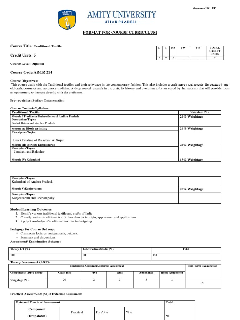 Traditional Textile Syllabus PDF Teaching Pedagogy