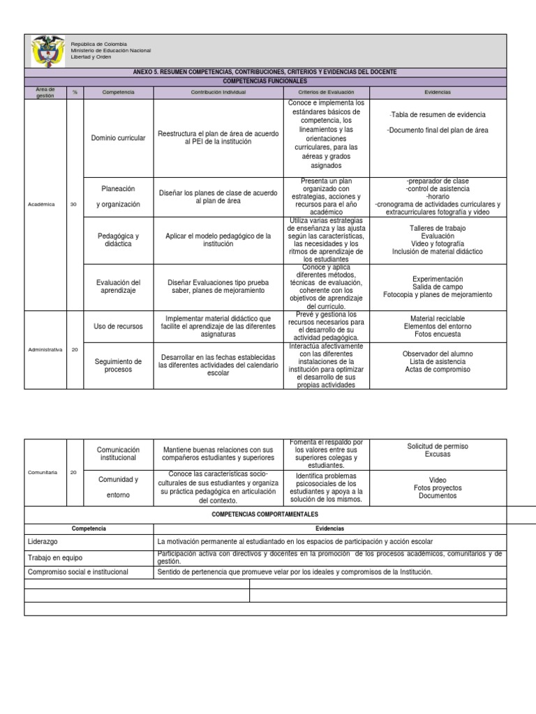 Anexo 5: Competencias Docentes 2024 | PDF | Plan de estudios | Evaluación