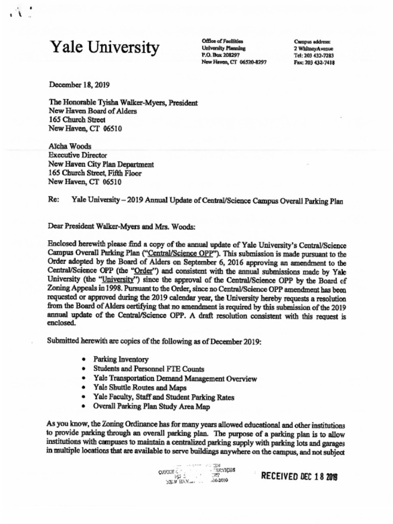 Yale University Parking Update PDF