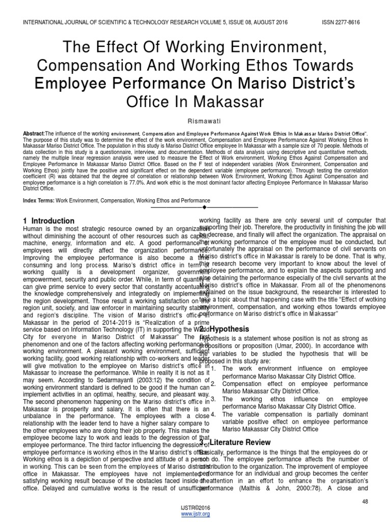 The Effect of Working Environment Compensation and Working Ethos ...