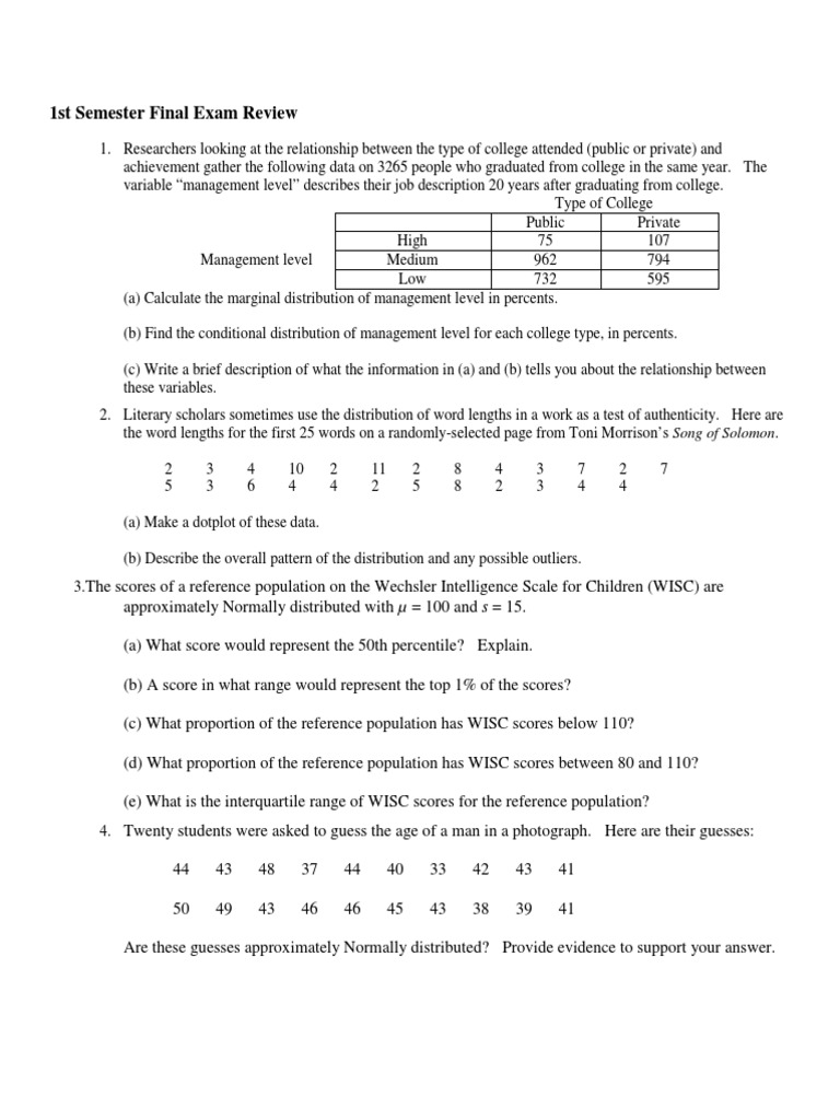 Sem 1 Review | PDF | Mean | Median
