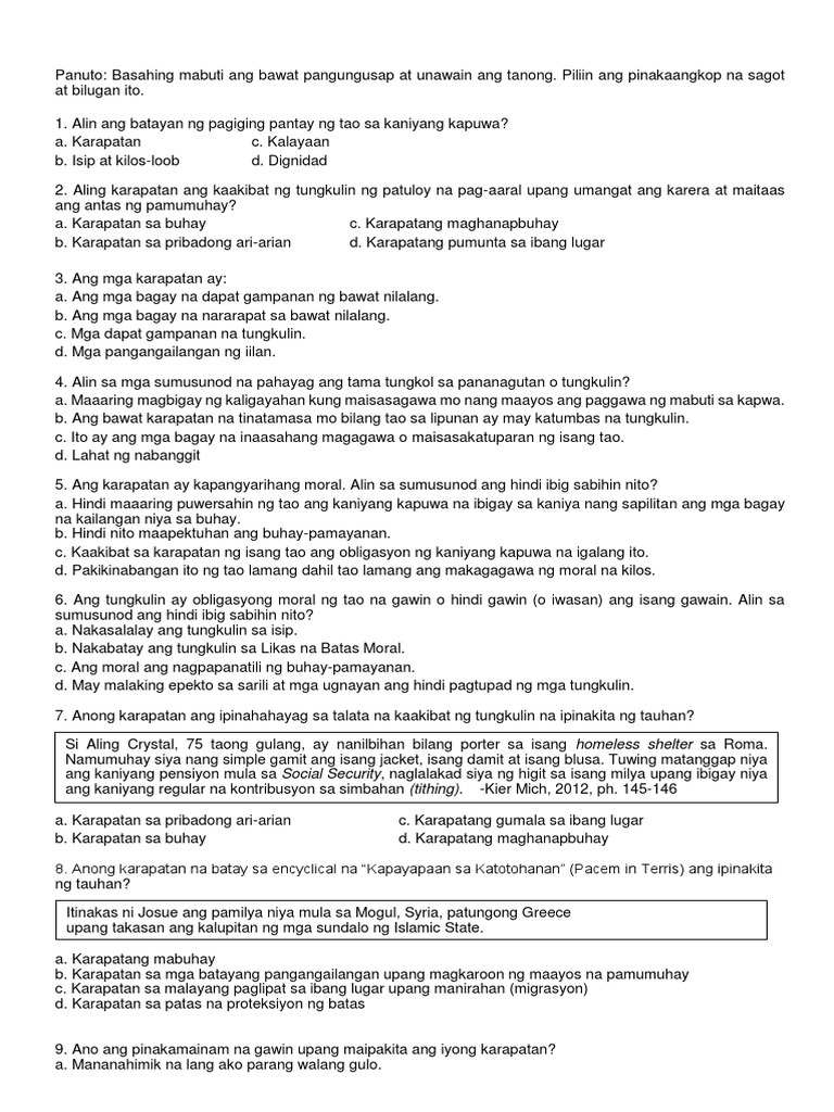 Esp 9 2nd Quarter Exam Pdf