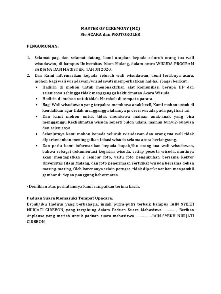 Teks Mc Wisuda Universitas