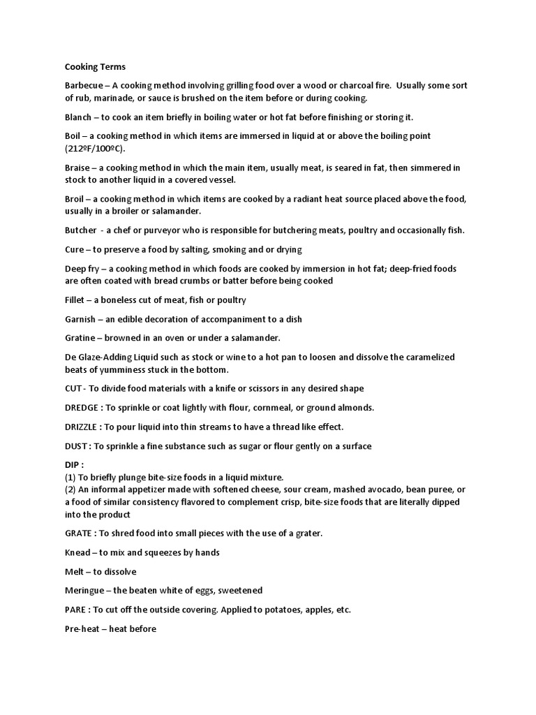 Cooking Terms PDF Grilling Cooking