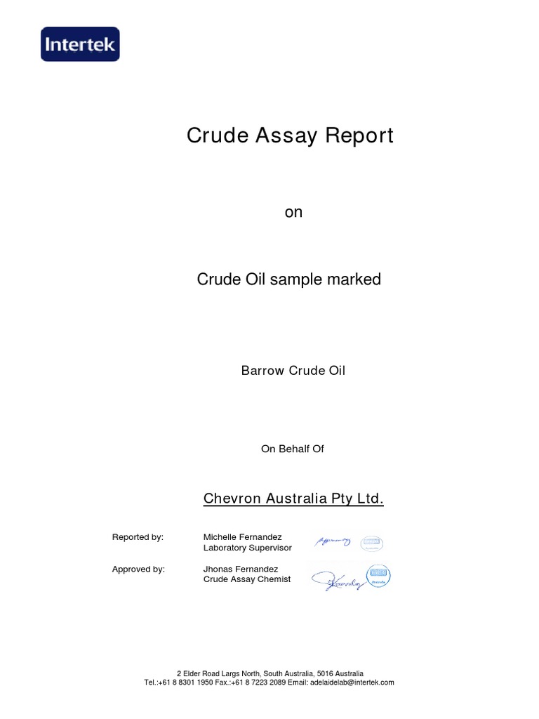 Barrow Crude Oil Assay Report | PDF | Petroleum | Distillation