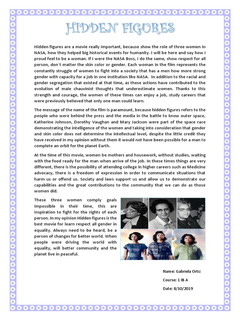 Hidden Figures Essay PDF Hidden Figures Nasa