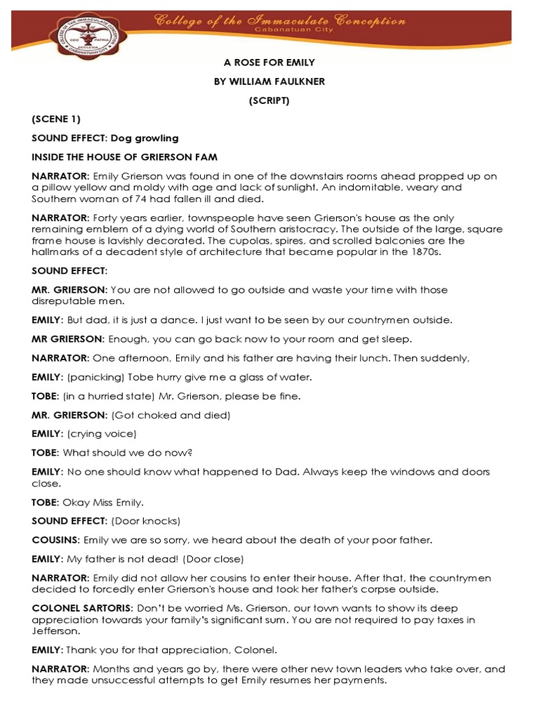 A ROSE FOR EMILY Script - Edited | PDF | Art | Mystery, Thriller ...