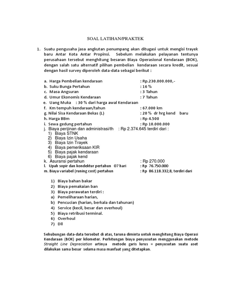 Soal Latihan Biaya Operasional | PDF