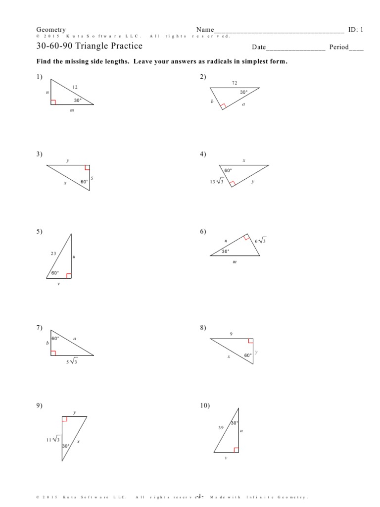 1111 1111 1111 Triangle Practice 11w11mynu  Euclidean Geometry  Convex In 30 60 90 Triangles Worksheet