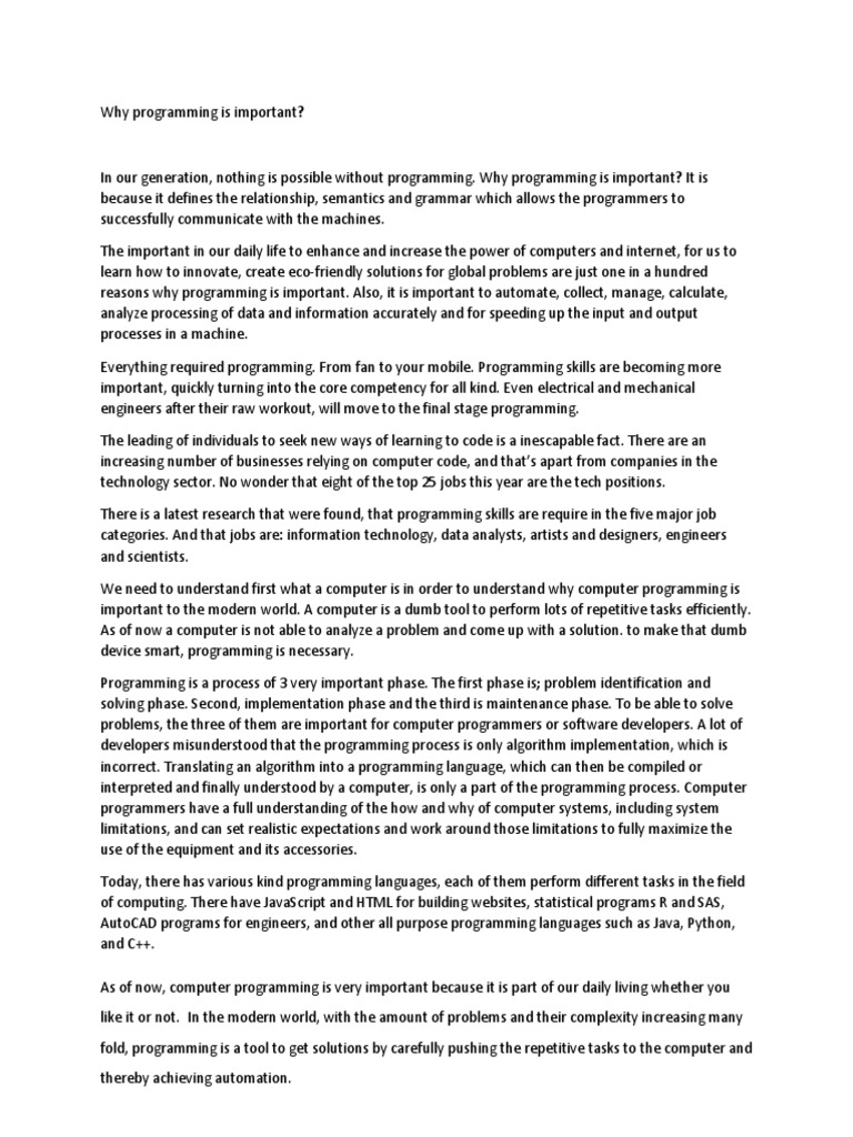 Why Programming Is Important | PDF | Computer Programming | Programming ...