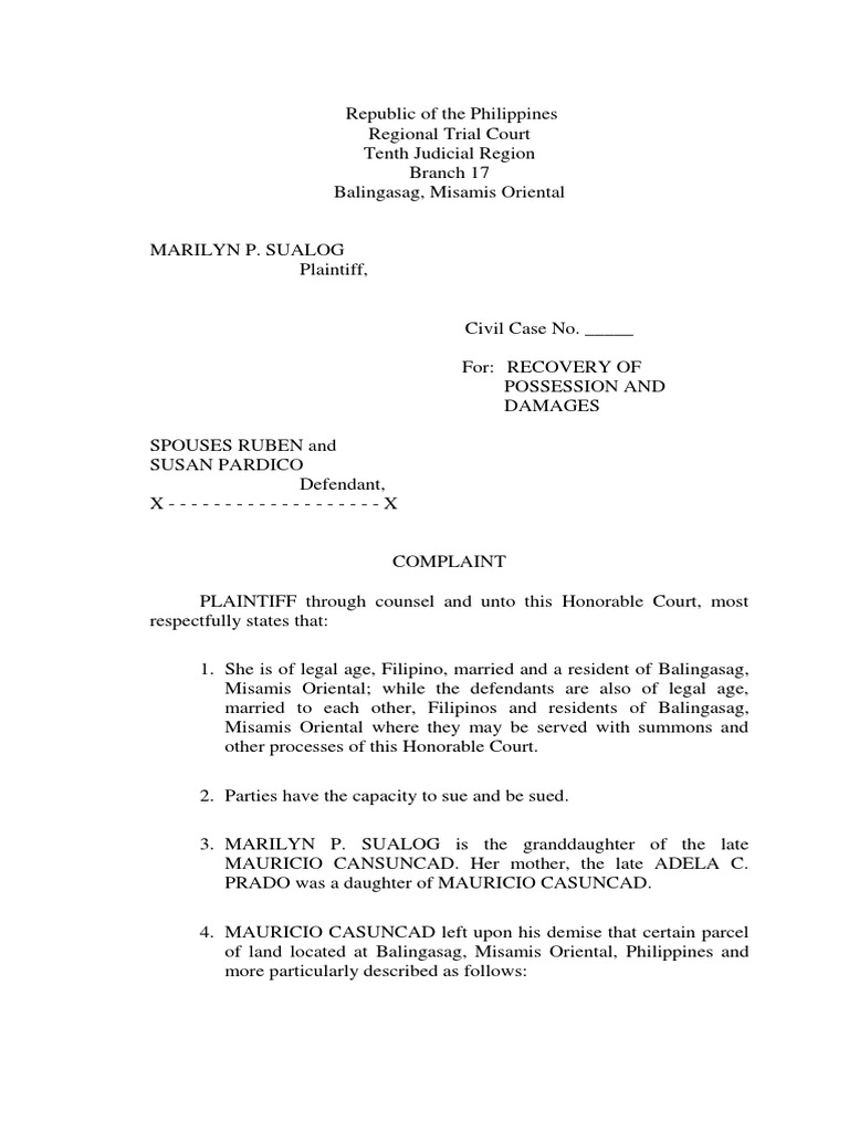 Complaint PDF Damages Cause Of Action