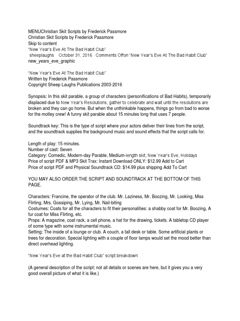 Menuchristian Skit Scripts By Frederick Passmore Docx