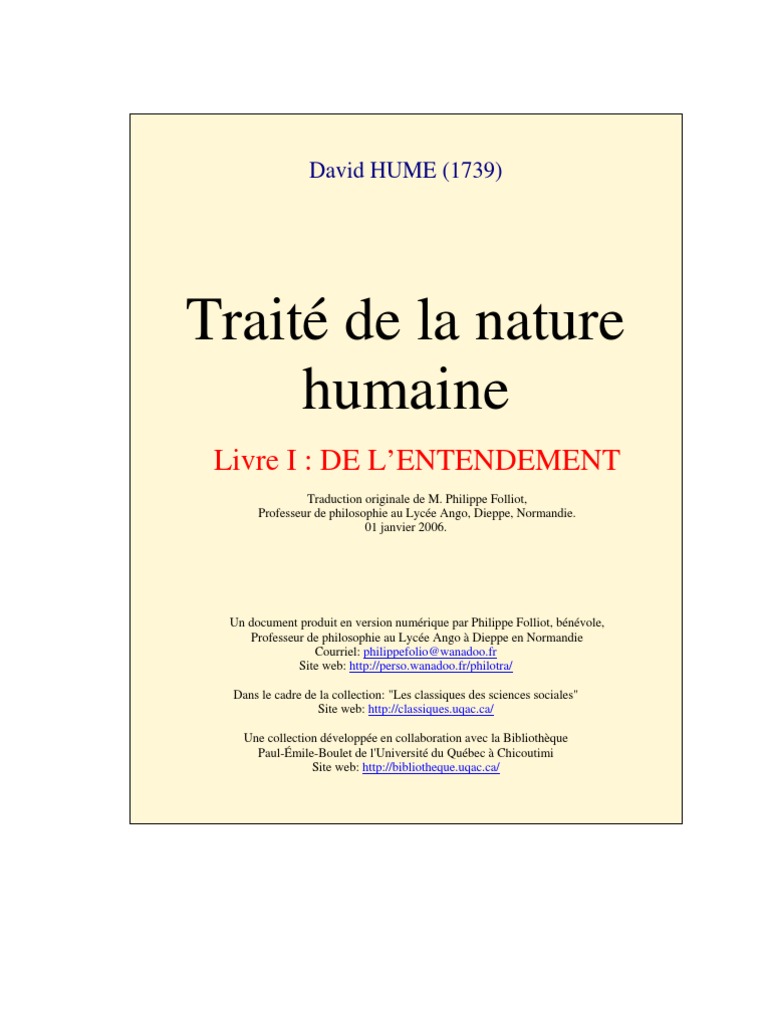 HUME - Traite de La Nature Humaine | PDF | Sciences sociales