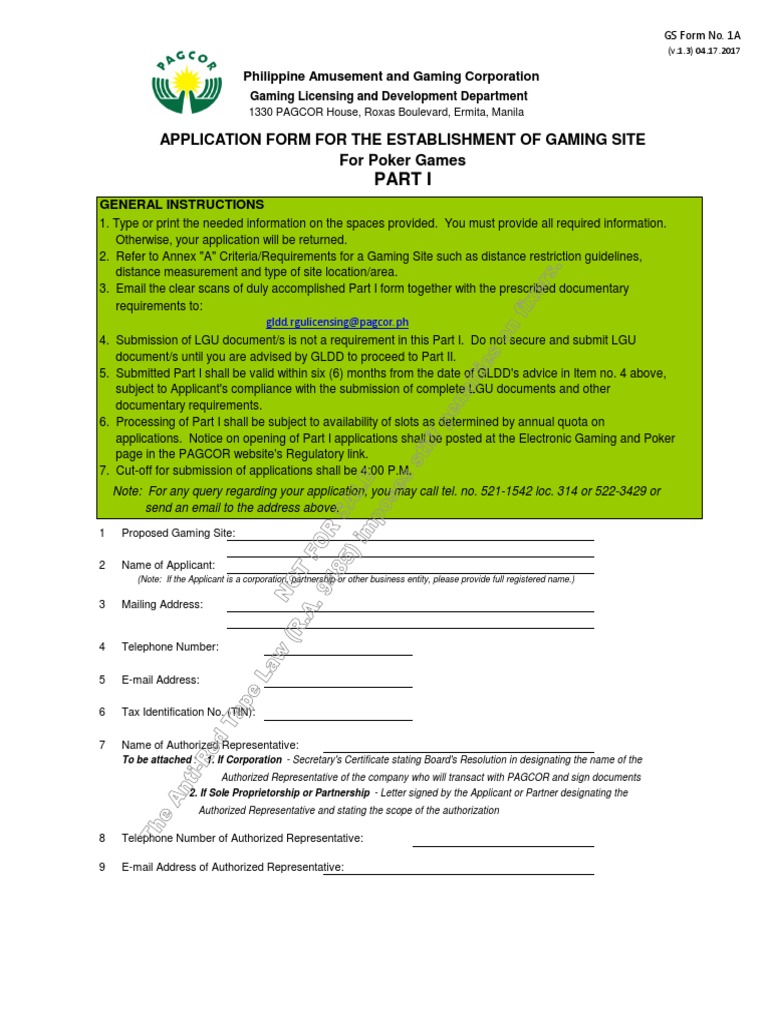 PAGCOR Gaming Site Application Form | PDF | Shopping Mall | Retail