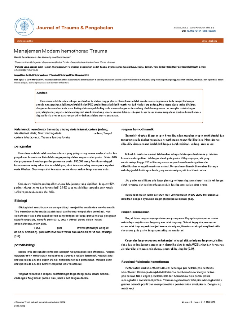 Modern Management of Traumatic Hemothorax En.id PDF