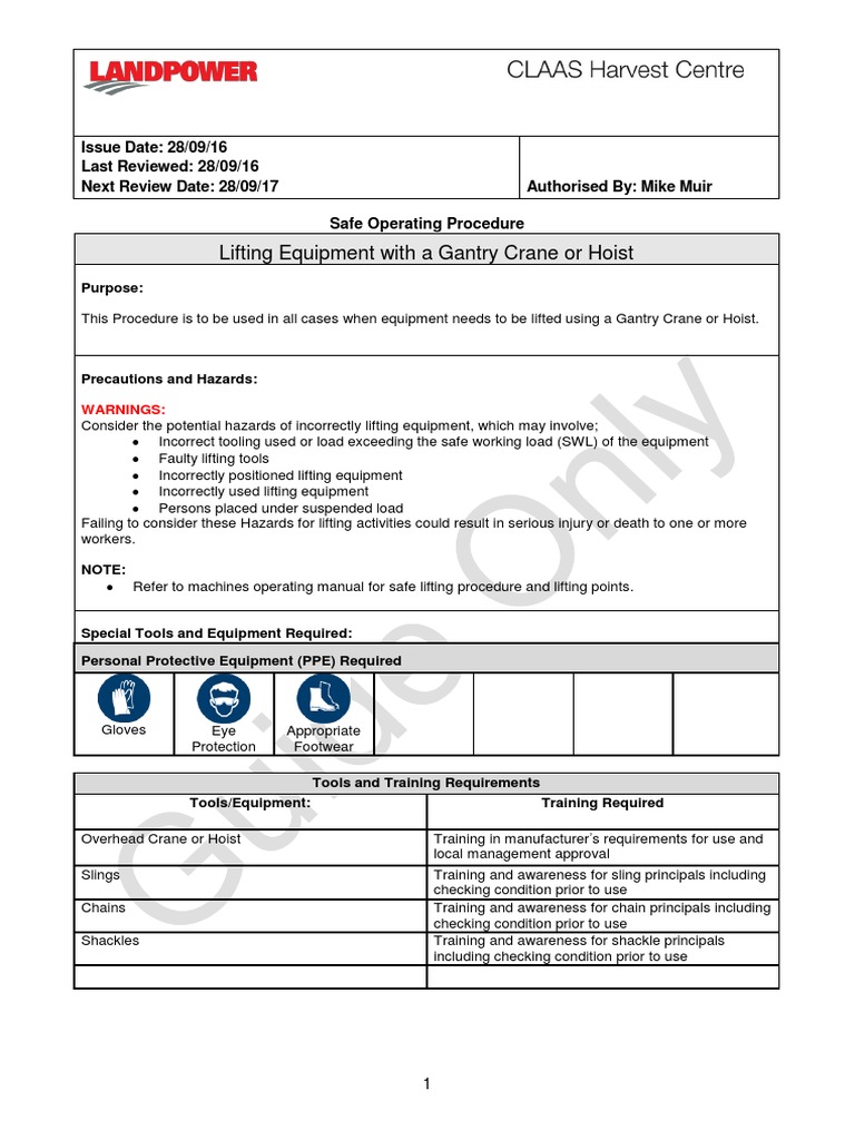 SOP Gantry Crane or Hoist PDF Crane (Machine) Rope