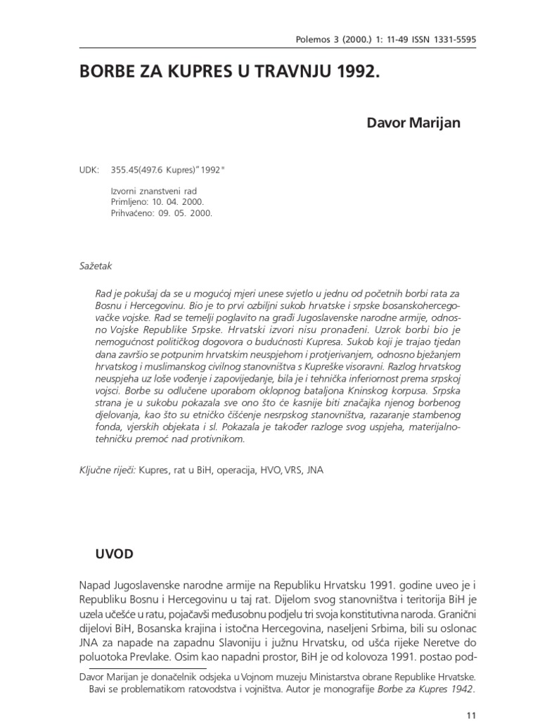 Borbe Na Kupresu 1992 Godine PDF