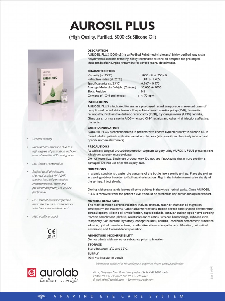 Aurosil Plus: Silicone Oil for Retinal Tamponade | PDF | Cornea | Surgery