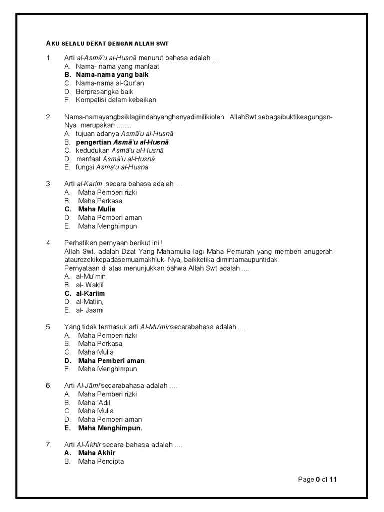 2 Soal Uh Aku Selalu Dekat Dengan Allah Swt Buat Guru