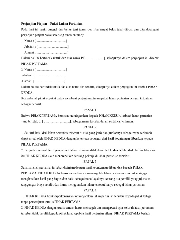 Perjanjian Pinjam Pakai Pdf