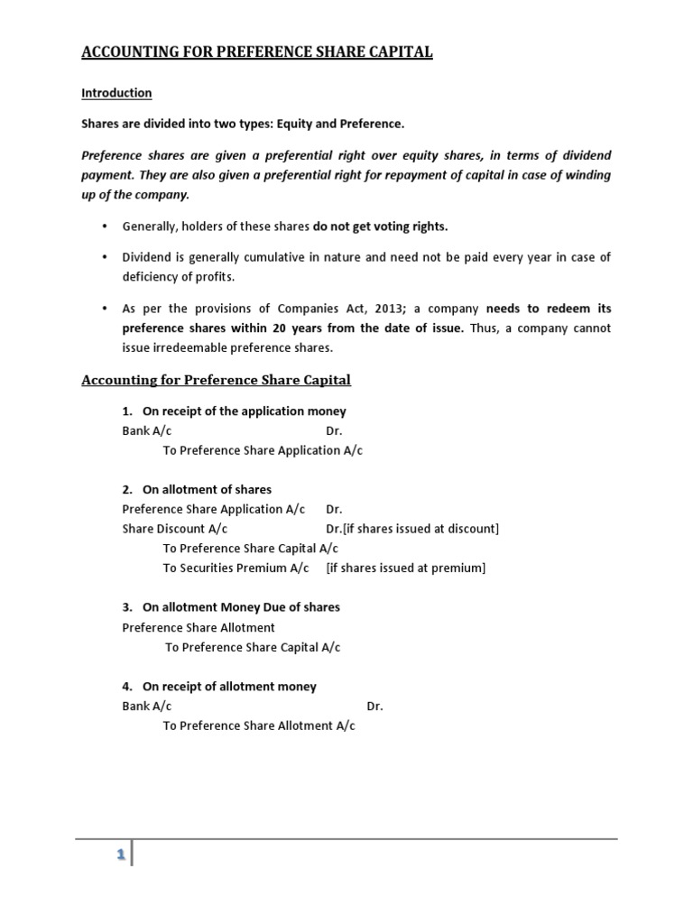 Notes - Accounting For Preference Share PDF | PDF | Preferred Stock ...