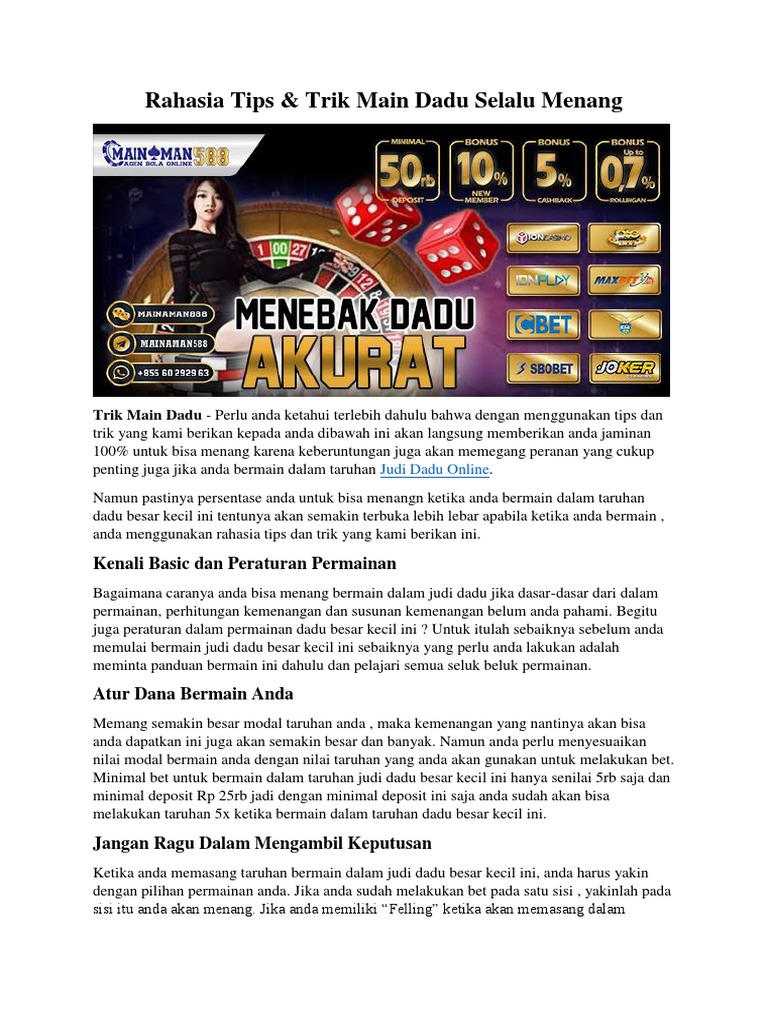 Rahasia Tips Trik Main Dadu Selalu Menang