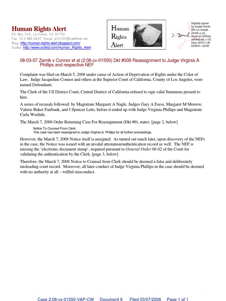 Zernik v. Connor Case Reassignment Notice | PDF | Judge | Judiciaries