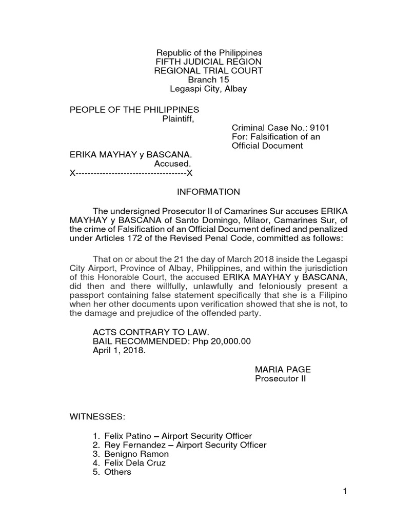 Information For Falsification of An Official Document | PDF