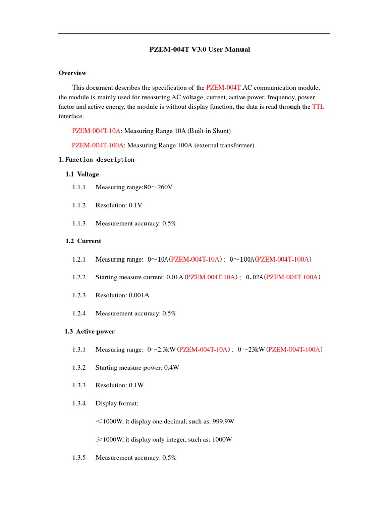 PZEM 004T V3.0 Datasheet User Manual | PDF | Bit | Byte
