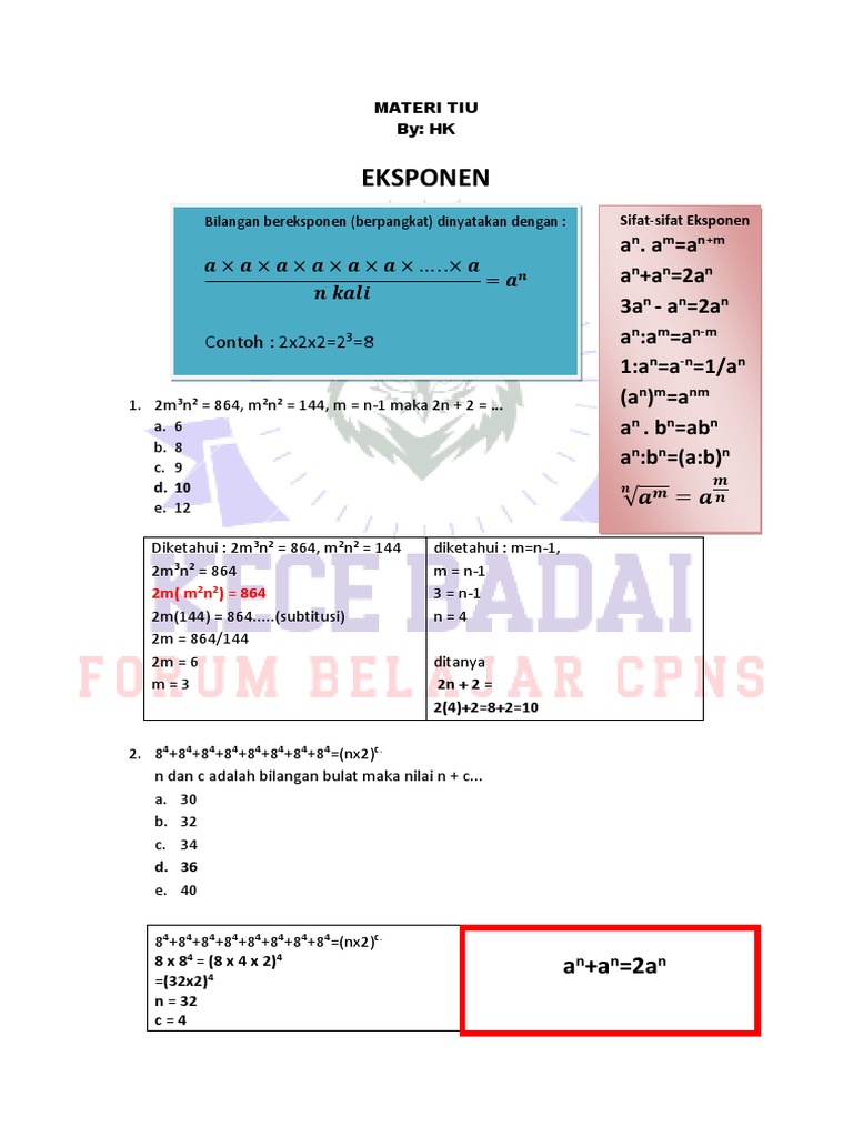 Sifat dan Contoh Eksponen Matematis | PDF