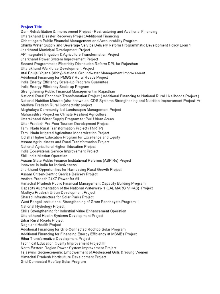 World Bank Funded Projects in India | PDF | Water Resources | Tamil Nadu