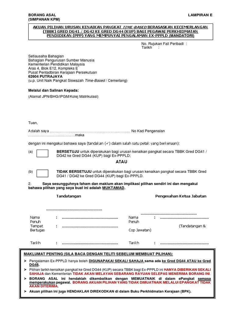 Lampiran G Borang Pilihan Guna Ex Pppld Dg44 Pdf