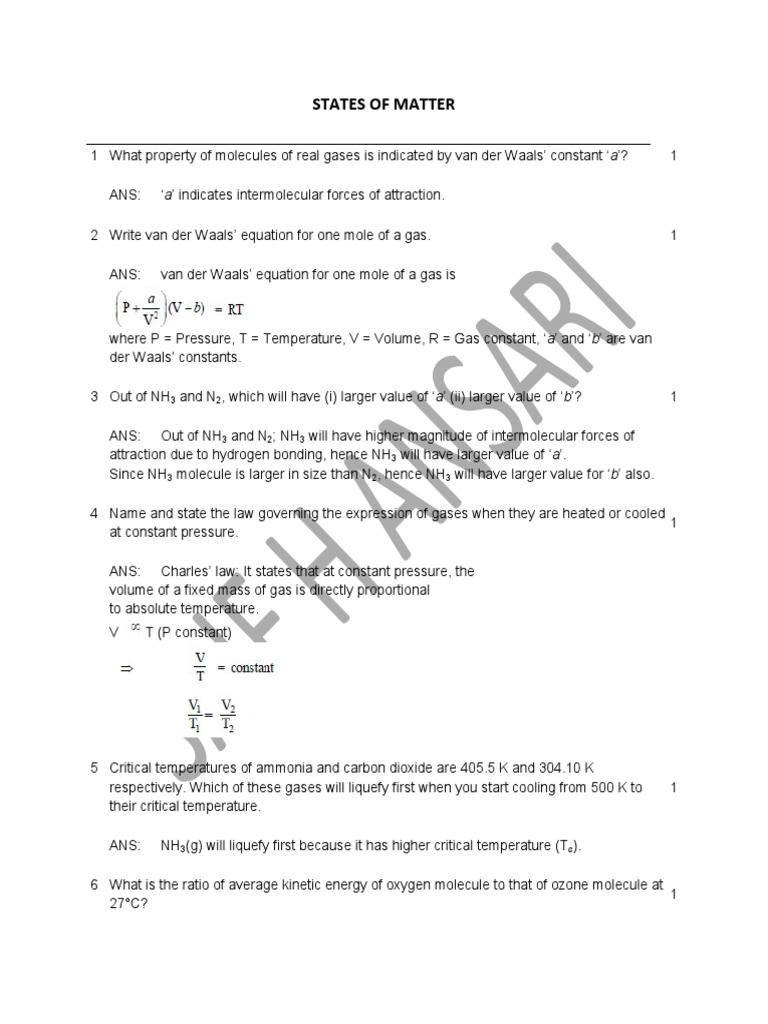 States of Matter With Solution | PDF | Intermolecular Force | Gases