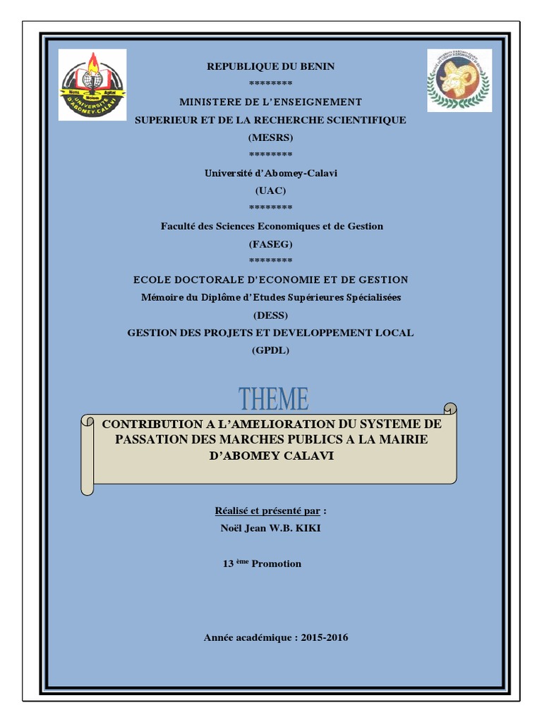 Memoire Dess Gestion de Projet Et Developpement Local  PDF