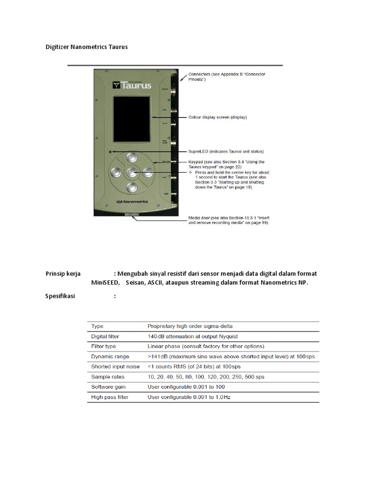 Digitizer Nanometrics Taurus Docx