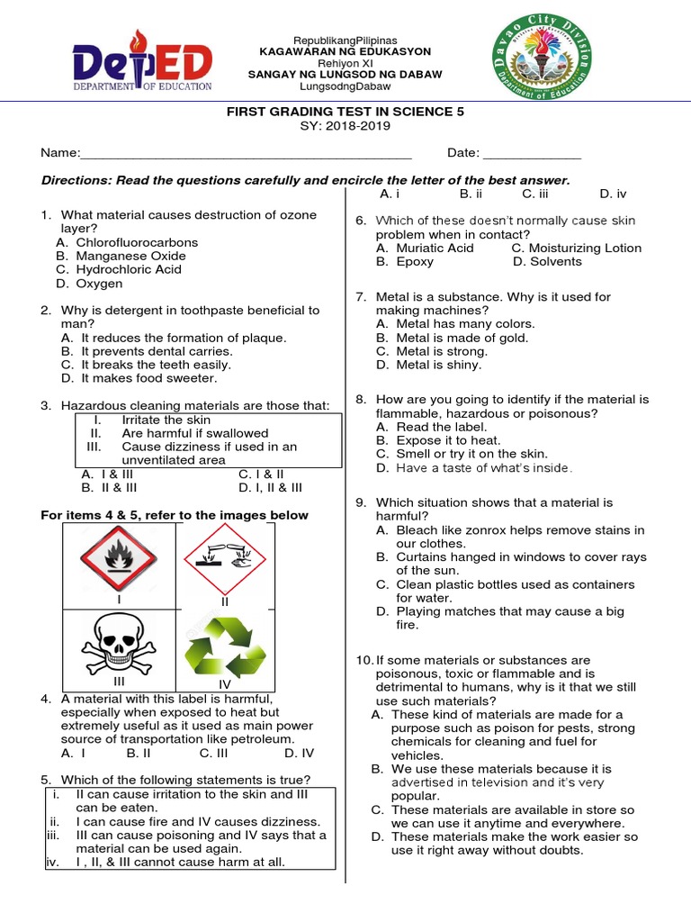 Grade 5 Science Test: Chemical Changes | PDF | Reuse | Recycling