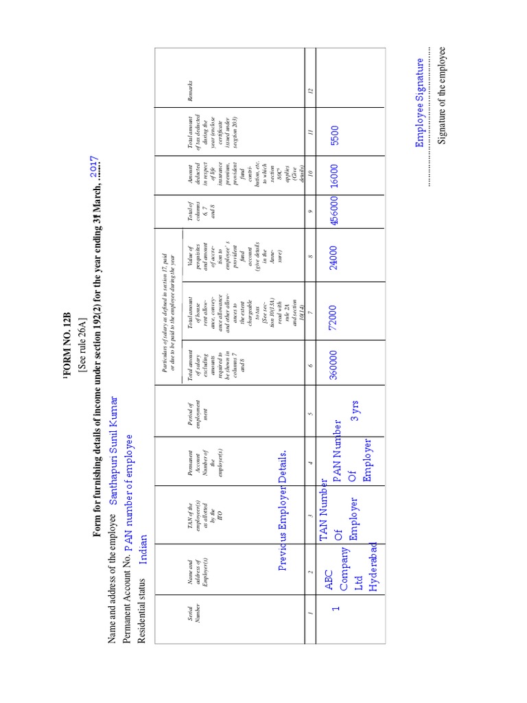 Form 12b Income Tax Sample