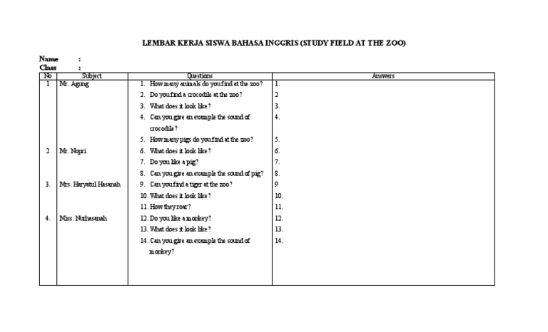 Lembar Kerja Siswa Bahasa Inggris