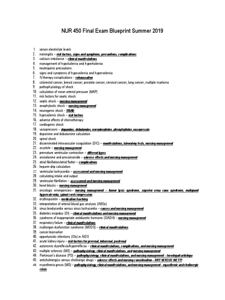 NUR 450 Final Exam Blueprint Summer 2019 | PDF | Shock (Circulatory ...
