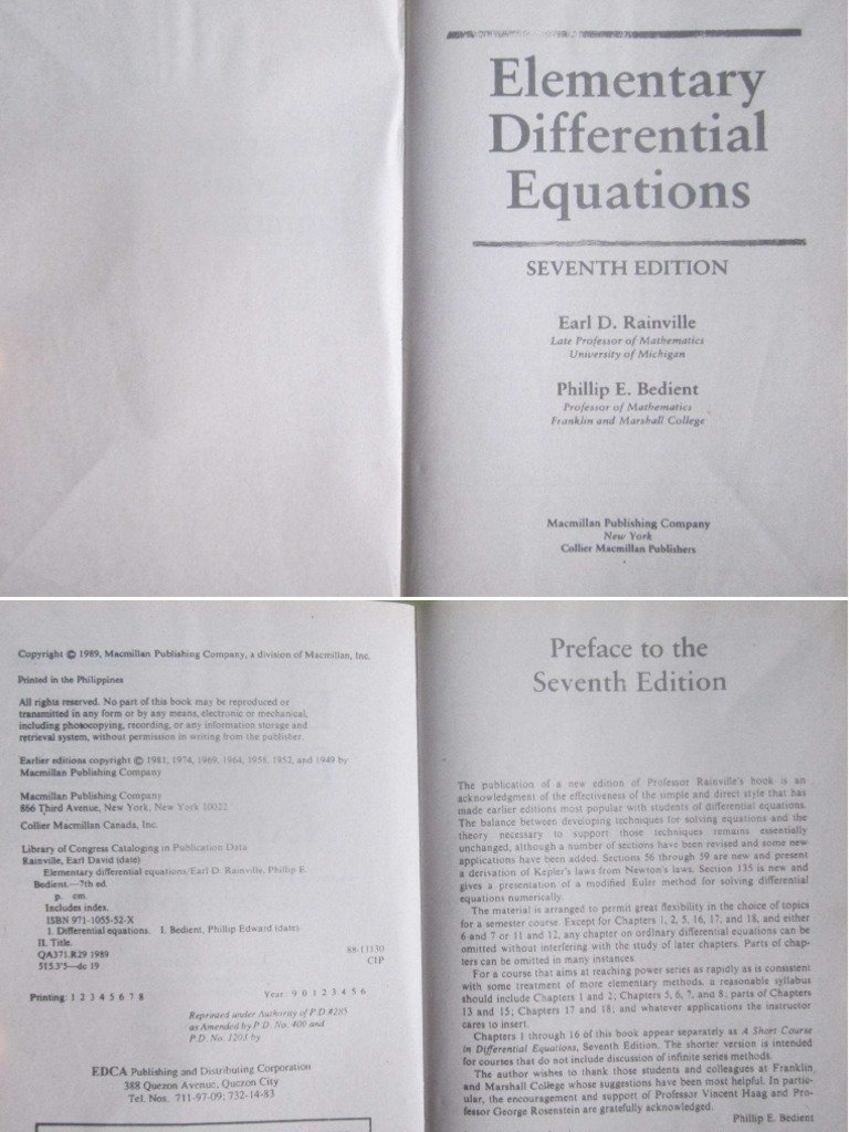 Differential Equations 7th Edition Rainville PDF | PDF