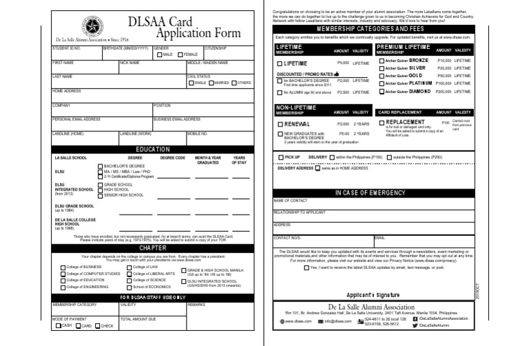 DLSAA Card Application Form PDF College Academic Degree