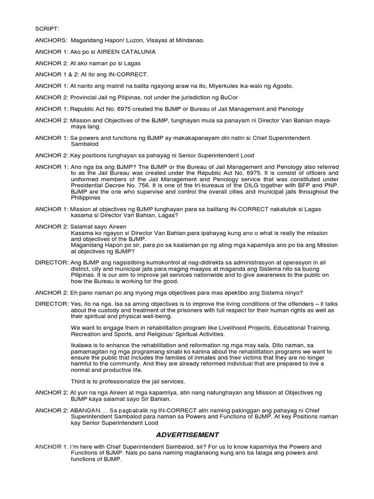 BJMP Mission, Objectives, and Structure | PDF | Rehabilitation ...