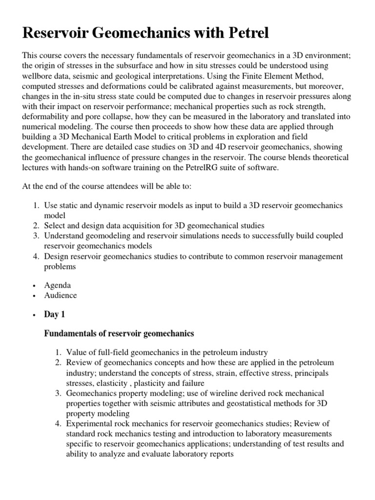 Reservoir Geomechanics with Petrel Training | PDF | Petroleum Reservoir ...