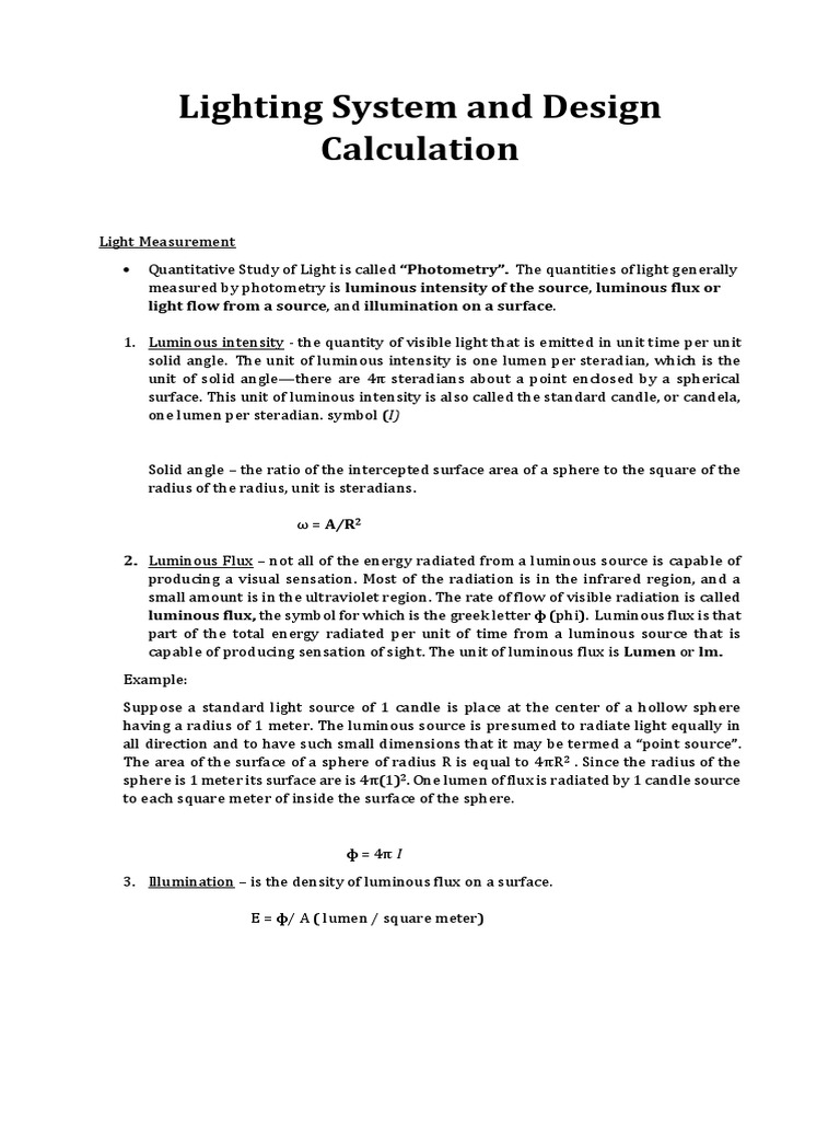 Lighting System and Design Calculation PDF Lighting
