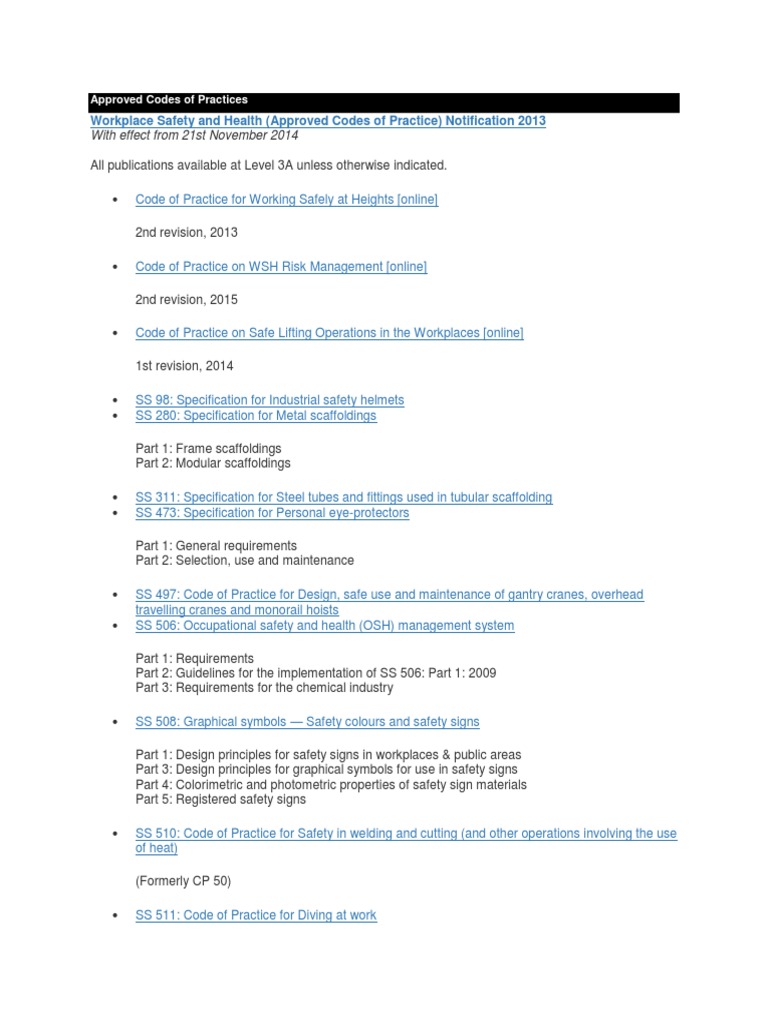 Approved Codes of Practices (SG) PDF Dangerous Goods Occupational Safety And Health