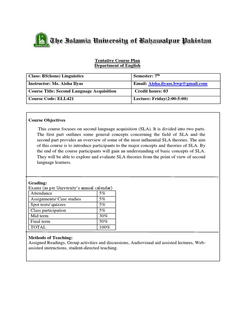 SLA Outline New | PDF | Second Language Acquisition | Second Language