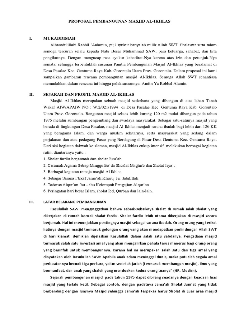 Proposal Pembangunan Masjid Al-Ikhlas | PDF | Perjalanan