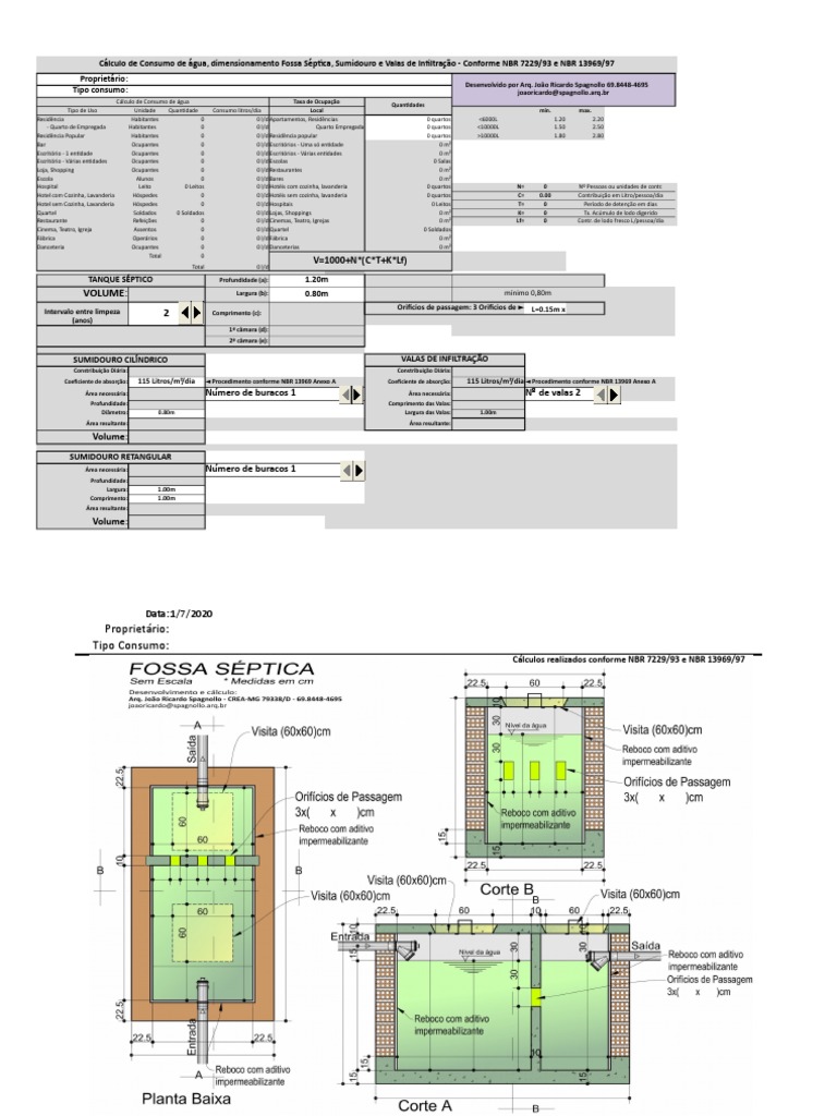 Dimensionamento de Fossa Filtro e Sumidouro | PDF | Edifícios e ...
