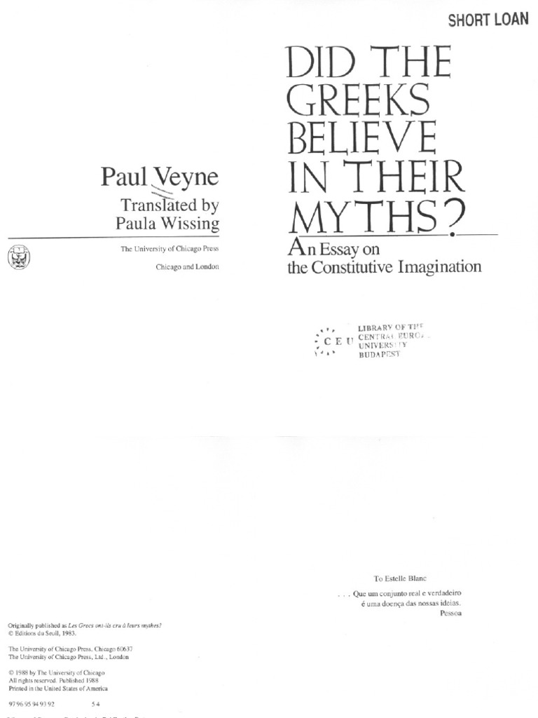 Paul Veyne Did The Greeks Believe in Their Myths - An Essay On The ...